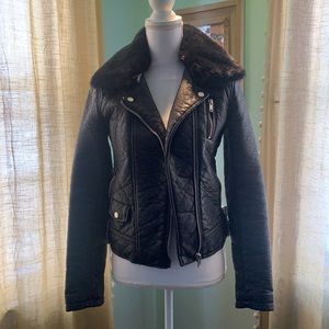 Zara fur collar leather moto jacket xs